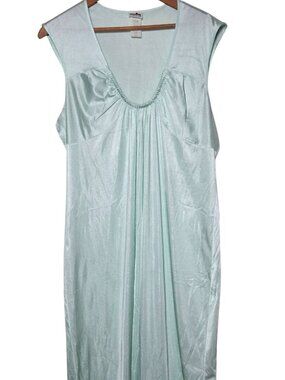 Vintage 1970s Montgomery Ward Nightgown L 18 20 Mint Green Nylon Long Gown